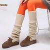 70cm Extra Long Thick Knitted Red Wool Leg Warmers for New Year and Christmas