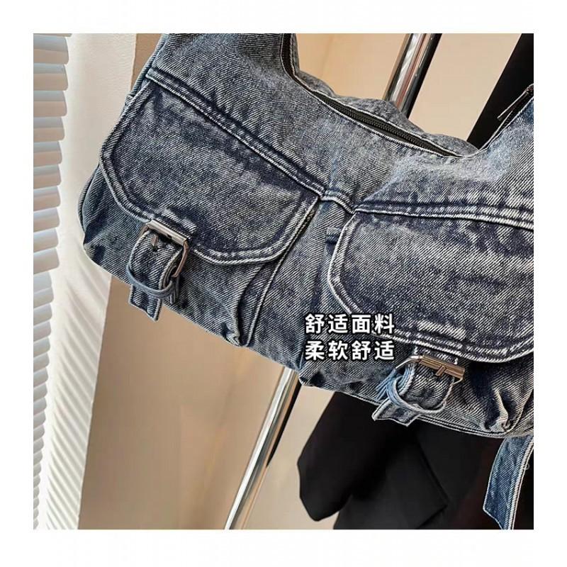 Hong Kong Style Retro Denim Niche Tote Bag Large Capacity Casual All-matching Commuting Shoulder Fashionable Women's