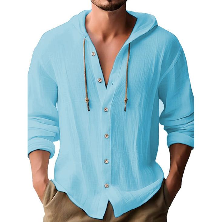 Spring new men s hooded T-shirt, solid color, casual, loose-fitting, long-sleeved top M небесно-голубой