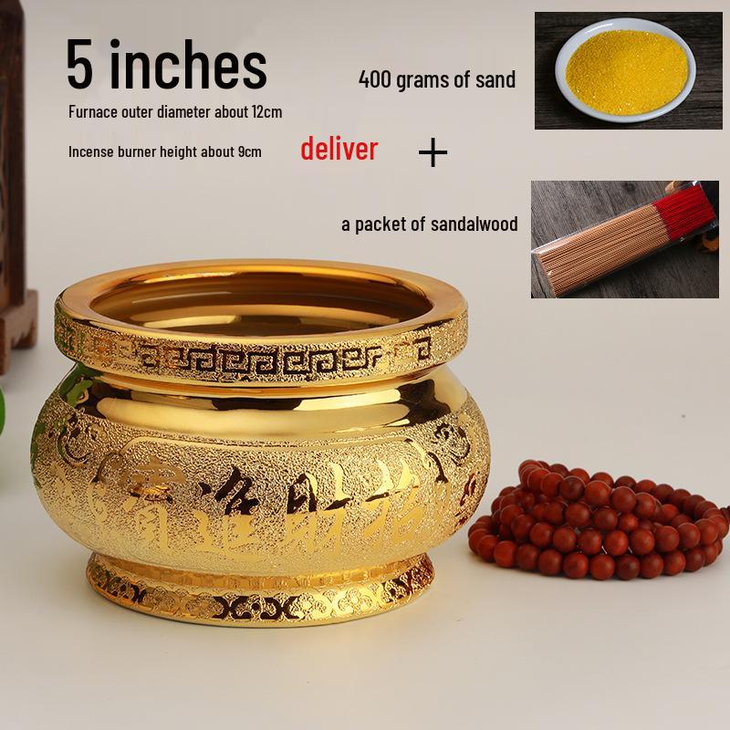Small Ceramic Buddha Incense Burner with Golden Sand