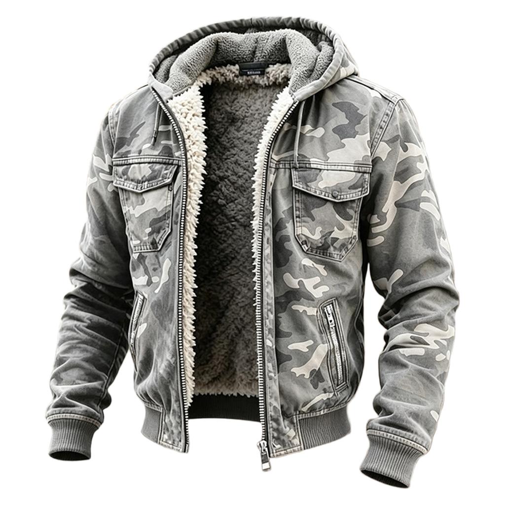 Men's Winter Camouflage Outdoor Hooded -Lined Jacket