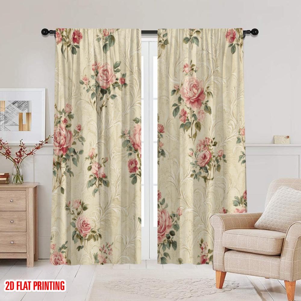2 Stück, 2D-Flachdruck Minimalistische Vorhänge Vintage-Blüten (2) Polyester, einfache Installation (ohne Stange) Innendekorationen – Ideal für