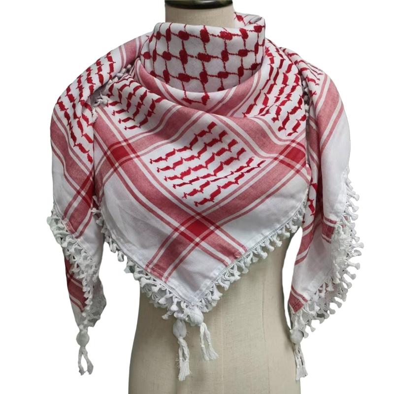 Arab Shemagh Scarf for Men Breathable Polyester Desert Neckwrap Tassels Neckerchief Hijab Shawl for Casual and Formal Ev