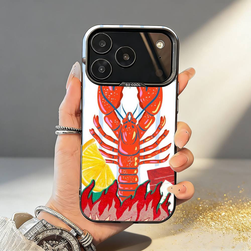 

1 шт. Иллюстрация Лобстера Чехол для телефона Для iPhone17,16,15,14,13,12,11,Pro,MAX Серый Матовый Силиконовый Черный Чехол iPhone16