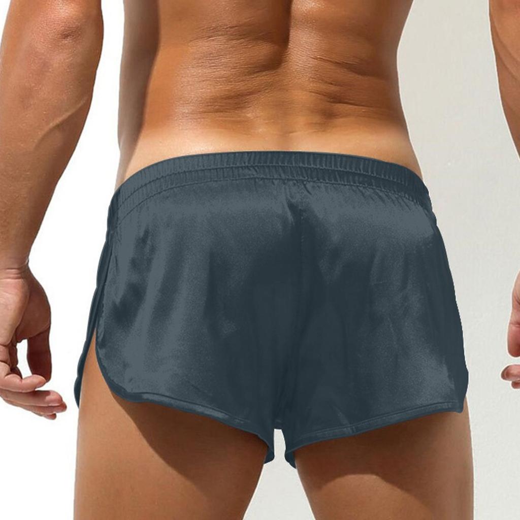 Men's Satin Shorts Silk Boxer Youth Sexy Side Slit Casual Shorts