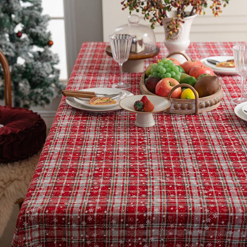 Christmas Print Linen Tablecloth Rectangular Dining Table Cover Holiday Decor Tea Table Cloth