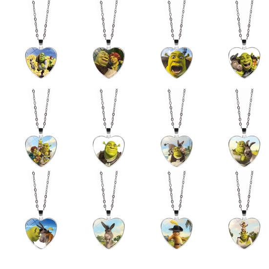 Pendant Necklace Heart Cartoon Shrek Pattern Jewelry Bright Luster Adjustable Necklace for Birthday