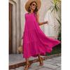 Women Casual Vacation Beach Dress Elegant V-neck Loose Long Dresses Holiday Femme Yellow Black RUFFLES Summer