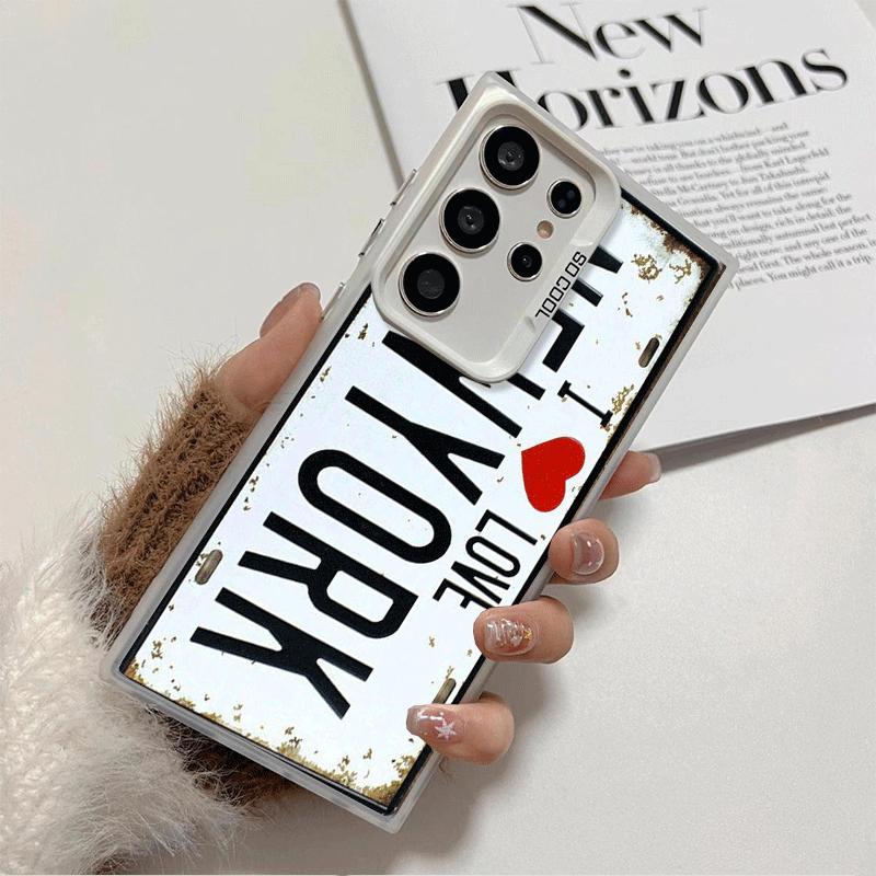 Retro Vintage License Plate Soft Phone Case for Samsung Galaxy S24 S25 FE S26 Edge S23 Ultra S22 Plus S21 + Shockproof Cover Bac
