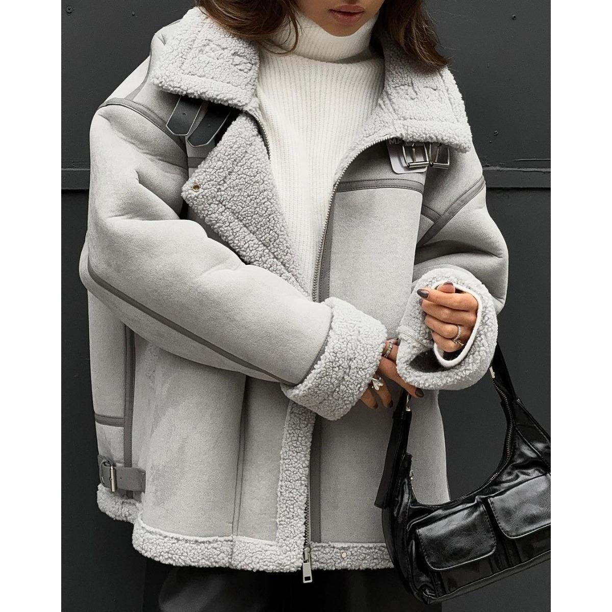 

2025 Новый Дизайн Пэчворк из Овечьей Шерсти Уличный Мотоциклетный Стиль Хлопковое Пальто Зимняя Теплая Верхняя Одежда для Женщин XL