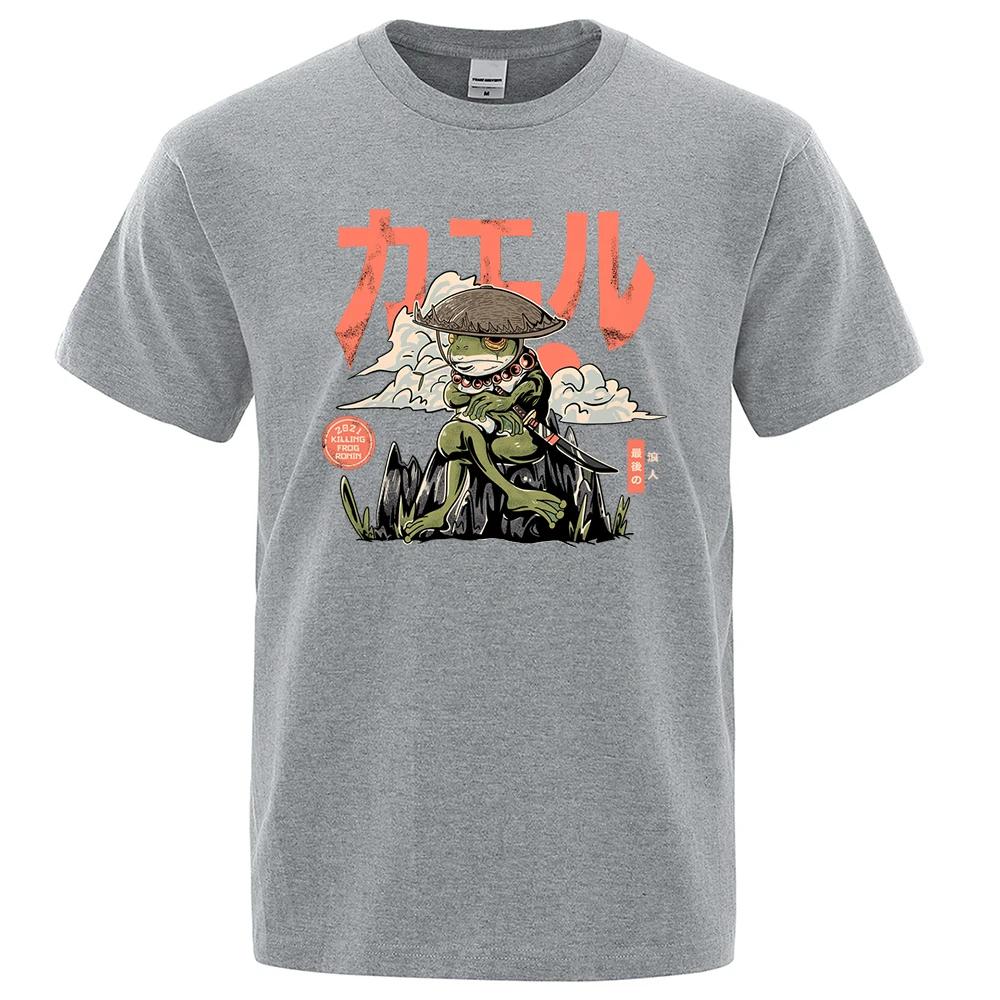 The Last Frog Samurai Anime Print T Shirts Casual Breathable Tshirts Fashion O-Neck Shirts Oversized Cotton Short Sleeve Top