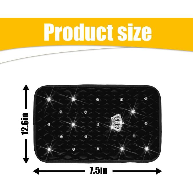 Mandark Bling Car Center Console Cover, Rhinestones Crown Vehicle Armrest Seat Box Mat Pad, Diamond Automotive Interior Arm Rest Cushion Protector