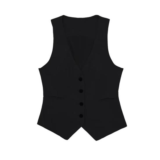 Damen Weste Top V-Ausschnitt Einreihig Ärmellos Mantel Lässige Weste mit Taschen Elegante Damen Weste Jacke