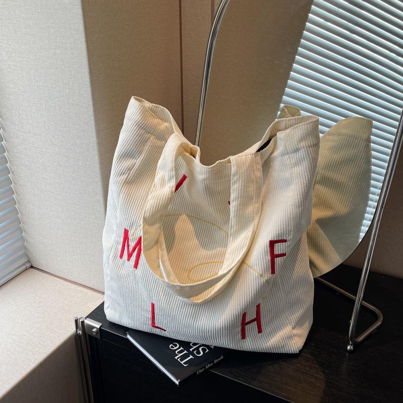 Korean Version of the New Alphabet Printed Bag Women's Large-capacity Canvas Shoulder Bag Casual Fashion Portable Drawstring Fresh Bag