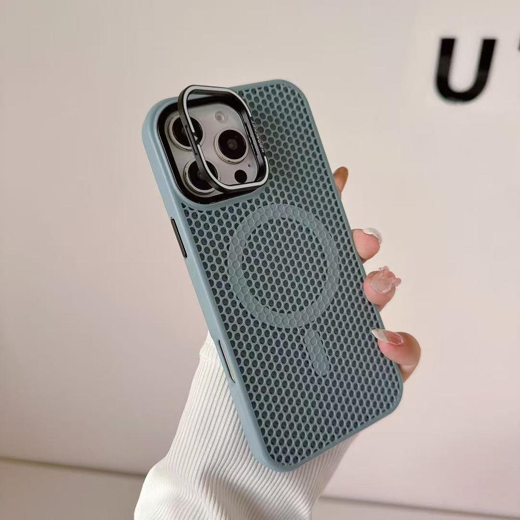Honeycomb Grid Mesh Cooling for Magsafe Case for 16 17 Pro Max 15 14 13 12 11 Alloy Lens Bracket Wireless Charging Cover