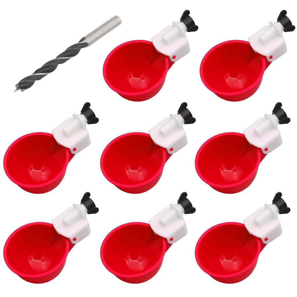 8pcs Chicken Water Cups with Mounting Hole Opener Chicken Feeder Cups Chick Feeder for Duck Chicks Goose Turkey Bunny and Bird
