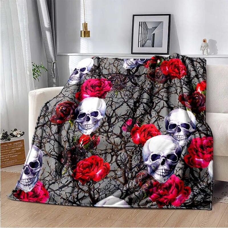 Skull Horror Throw Blanket Fleece Warm Cozy Soft Blanket for Couch Bed Colorfast Anti-Static Machine Wash  Blankets for Beds