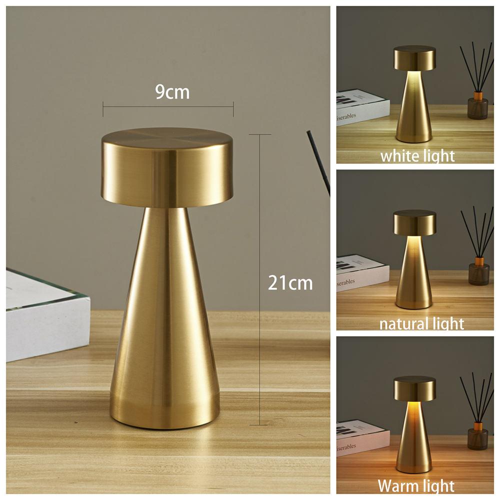 Modern LED Dining Table Lamp 3-Color Retro Bar Night Light Touch Sensor Rechargeable Coffee Table Decorative Lamp Metal Shade
