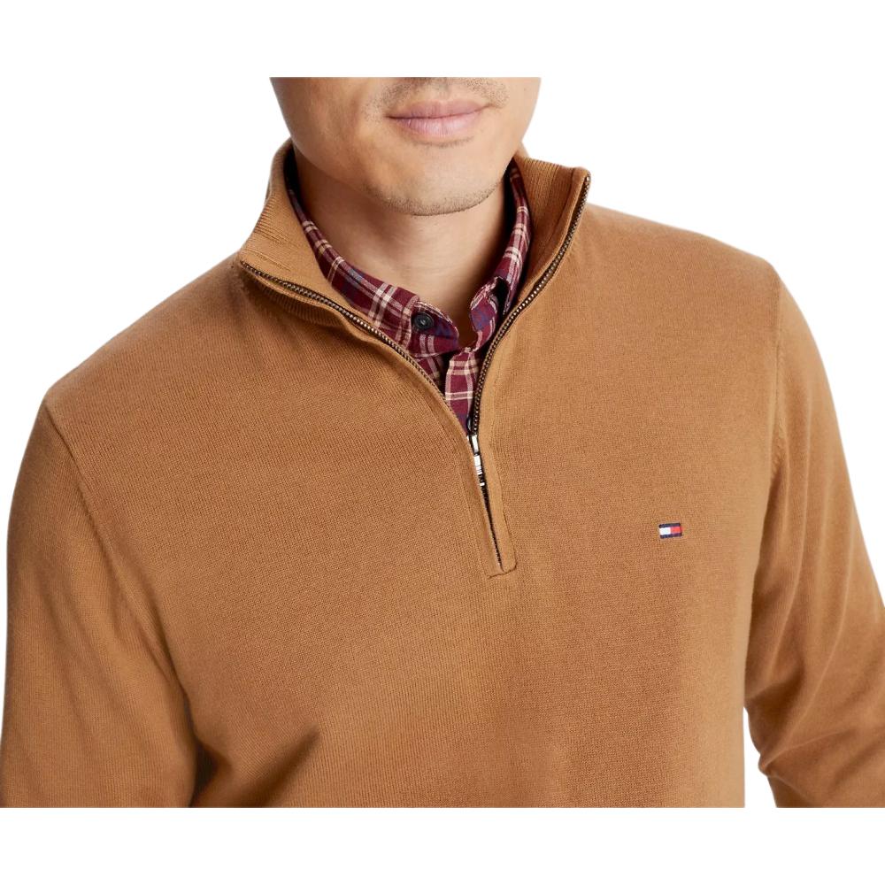 Tommy Hilfiger Logo Embroidered Design Half High Neck Long Sleeve Pullover Melange Knit Sweater Men Sweater Khaki 78J9329-210