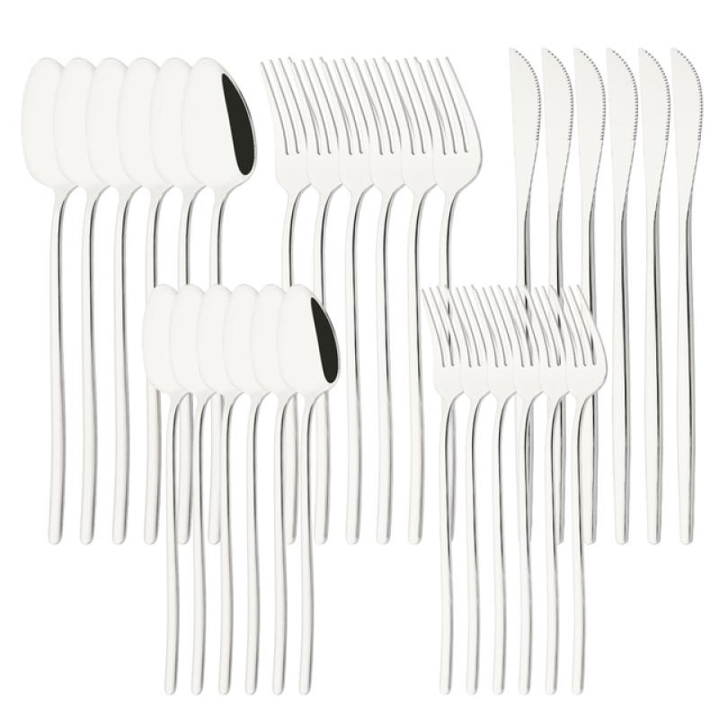 

Набір столового посуду з білого золота, 30 предметів, ніж, вилка, ложка, столовий посуд, набір столових приборів 18/10, набори столового посуду з нержавіючої сталі. срібний