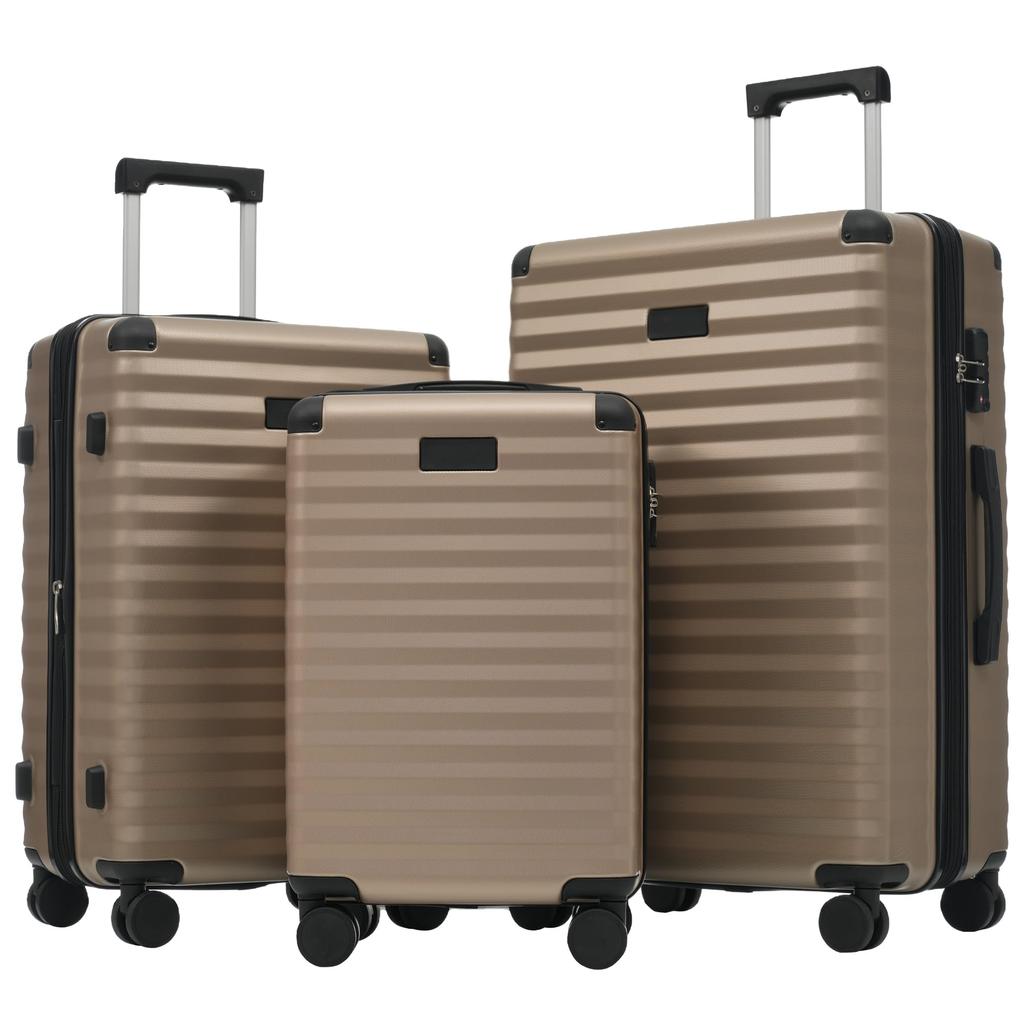 Kofferset 3tlg, Hartschalenkofferset Reisekofferset, Erweiterbar Trolley Koffer mit TSA Schloss,, Teleskopgriff, klappbarer Becherhalter, ABS