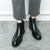 Mode Chelsea Herrenstiefel Mode PU Einfarbig Knöchelhoch Low Heel Gummizug Geschnitzt Business Formal Arbeitsstiefel Große Größen 38-46