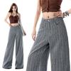 Spring Summer Thin Linen Cotton Textured Cool Drape Relaxed Wide Leg Casual Denim Pants For Ladies Casual Pants Oversize Denim Trousers