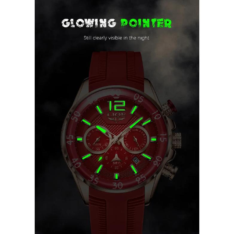 LIGE Neue Mode Herrenuhren Top Marke Luxus Quarz Armbanduhr Mann Sport Rotes Silikon Armbanduhr für Herren Reloj Hombre Chronograph