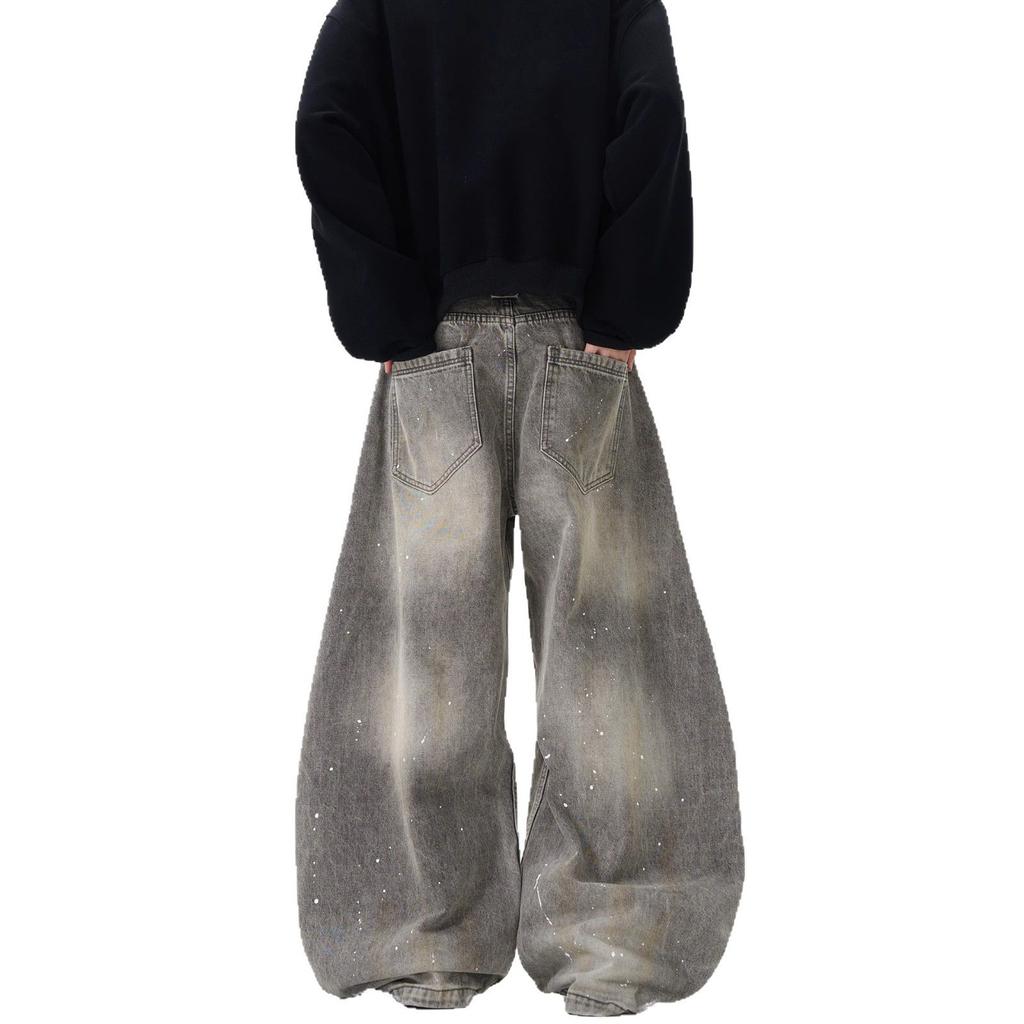 Summer Retro Washed Old Gray Scimitar Jeans Men's and Women's Trendy Brand American Street Loose Pants Cotton