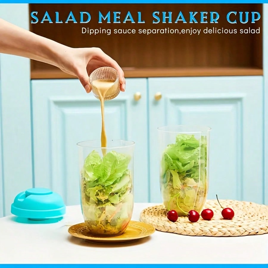 Paquete de 2, 1000 ml/33.8 oz, Vaso para Ensalada, Agitador de Ensalada, Contenedor de Plástico Saludable para Ensalada, Con Tenedor, Compartimento para Aderezo, Vaso para Ensalada de Picnic, Almuerzo, Desayuno