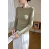 Women High Elastic Ribbed Crew Neck Long Sleeve Slim Fit Base T Shirt Top