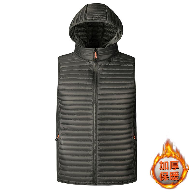 

Men s cotton vest casual detachable hooded light and thin fine grid vest autumn and winter European and American warm jacket 4XL