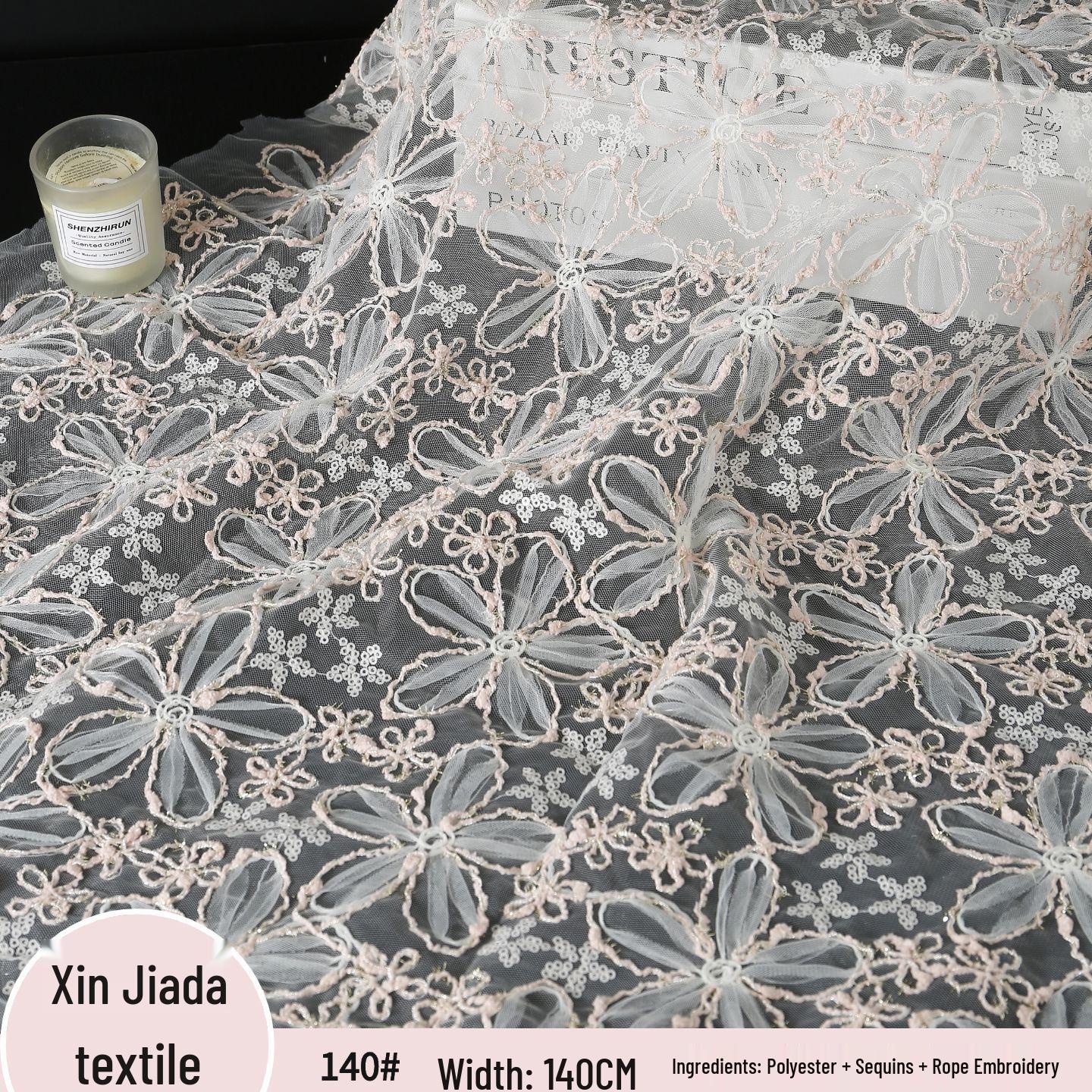 

3D Flower Petal Embroidery Lace Fabric for Wedding Dresses and Evening Gowns