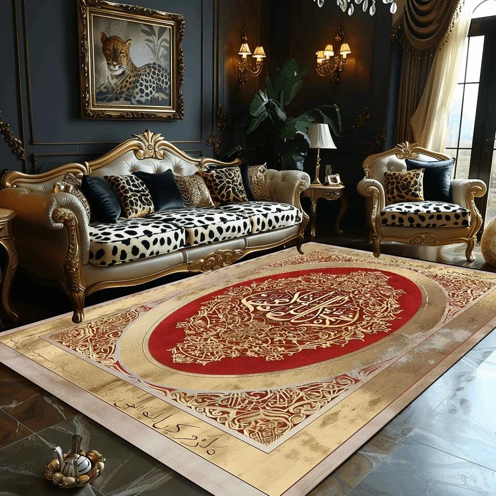 Luxury Golden Carpet Living Room Decoration Home Sofa Table Beside Carpets Bedroom Hotel Hall Non-slip Soft Floor Mats Tapete