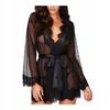 Black Erotic Bathrobe with Lace and Belt - Erotic Lingerie Thong