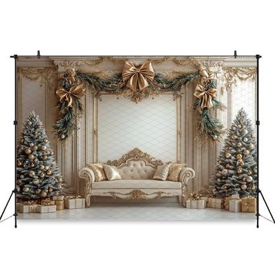 Mocsicka Fondo de Navidad Fotografía Fiesta de Año Nuevo Árbol Decoraciones de Pared Beige Telón de Fondo para Foto de Adulto Niño Papel Tapiz de Estudio