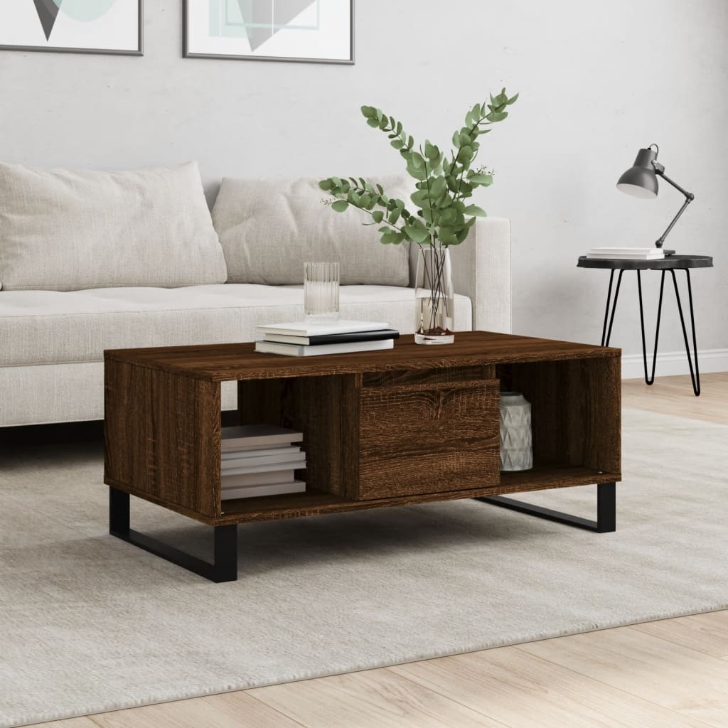Coffee Table Brown Oak Effect 90 X 50 X 36.5 Cm Engineered Wood