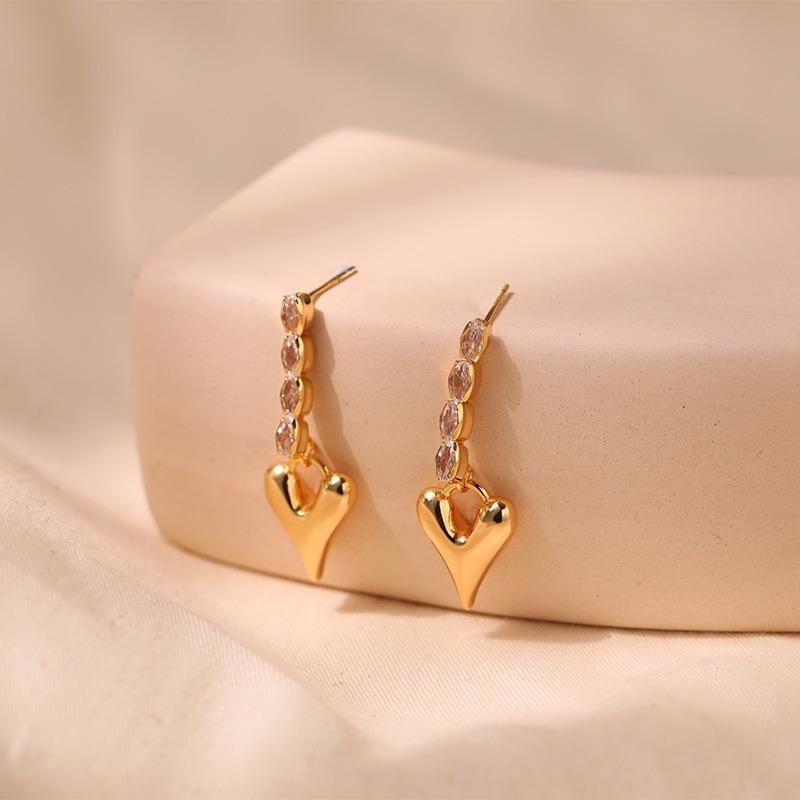K Gold Plated S925 Silver Needle Luxury Heart Earrings For Women