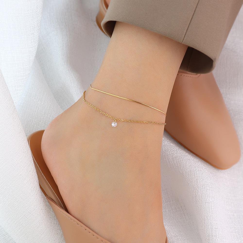French Brand Personalized Double-Layer Titanium Steel 18K Gold Anklet - Women's Foot Jewelry with Unique Chain Design