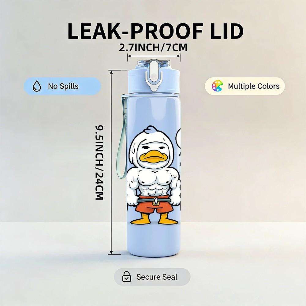 1PC Weightlifting Duck Quote 750ml Color Plastic Sports Water Bottle Leakproof Flip Straw Lid Suitable for Sports Office Home Use