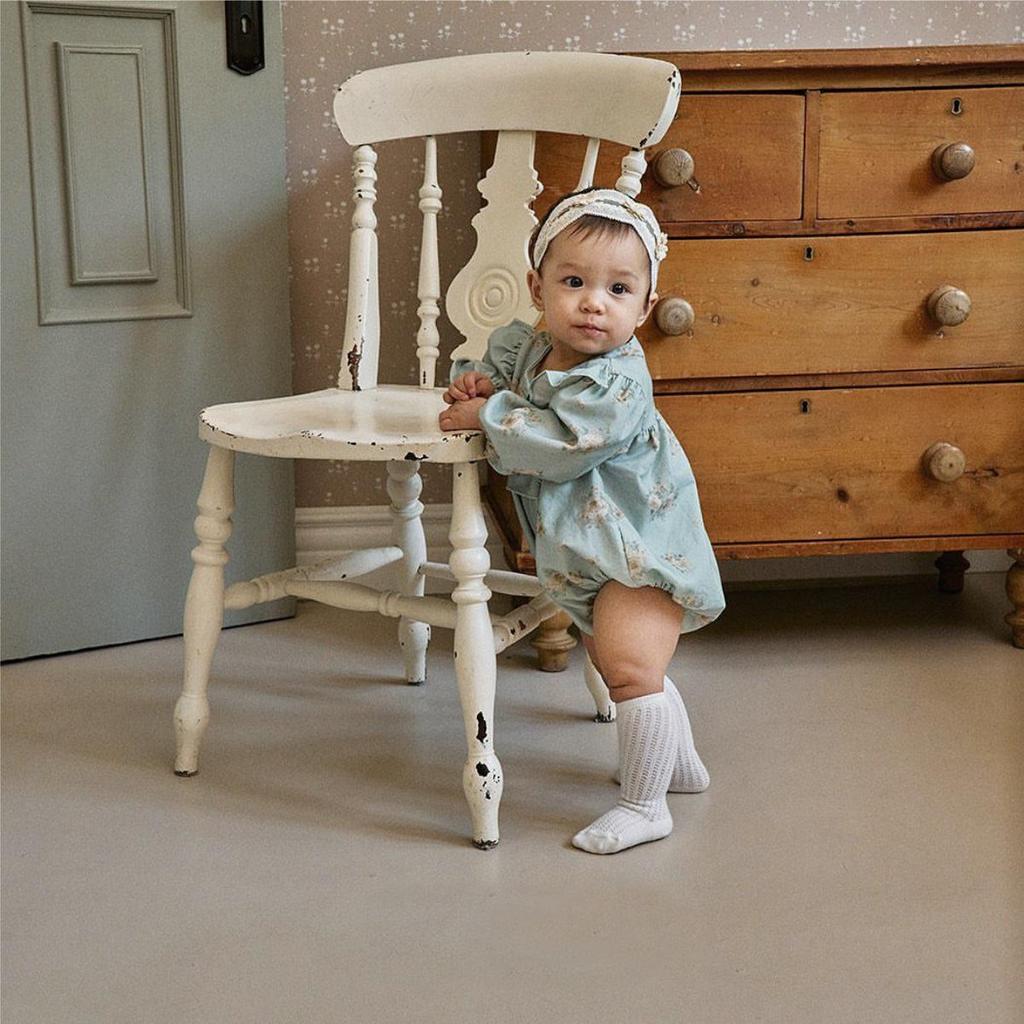 Nordic A-Class Baby Girl Floral Corduroy Romper with Puff Sleeves