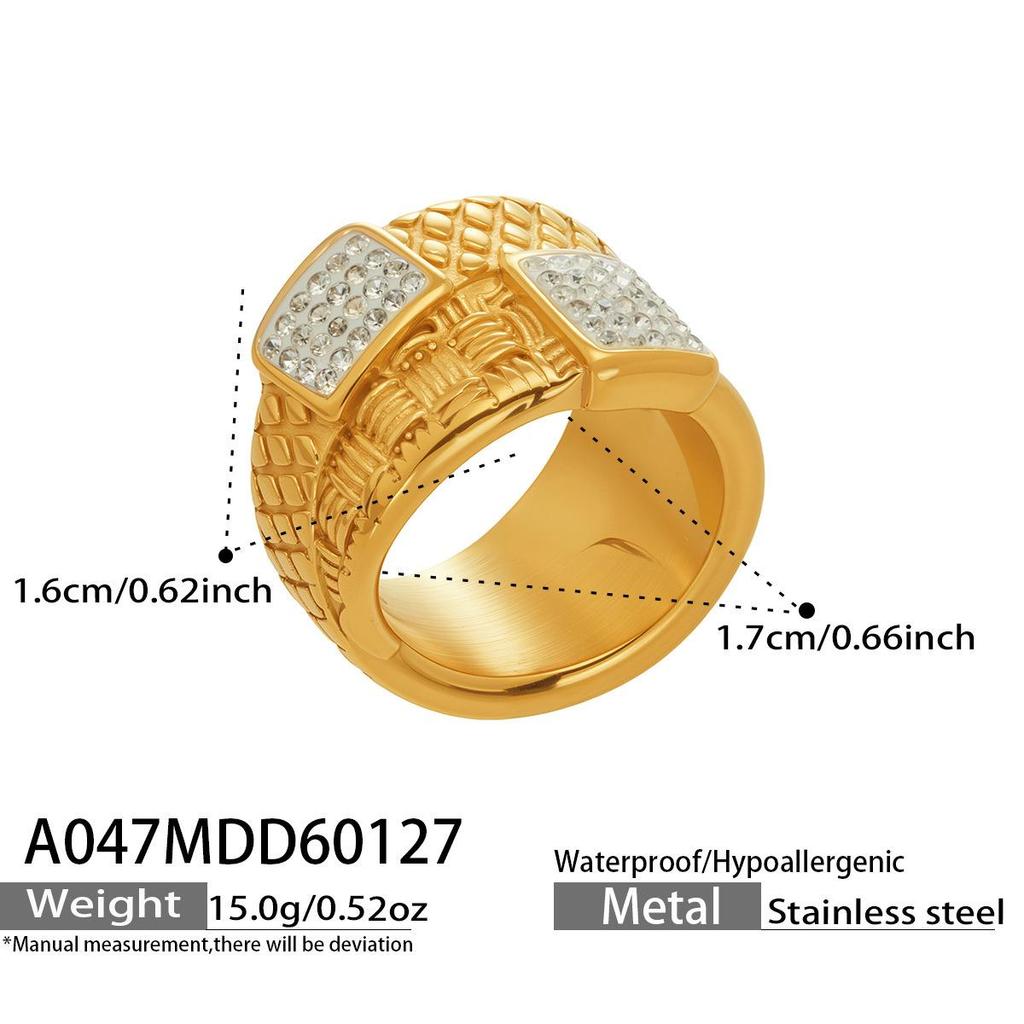 Luxury Retro Diamond X-Shaped Ring: Stainless Steel, Square Pattern, Fashionable & Versatile