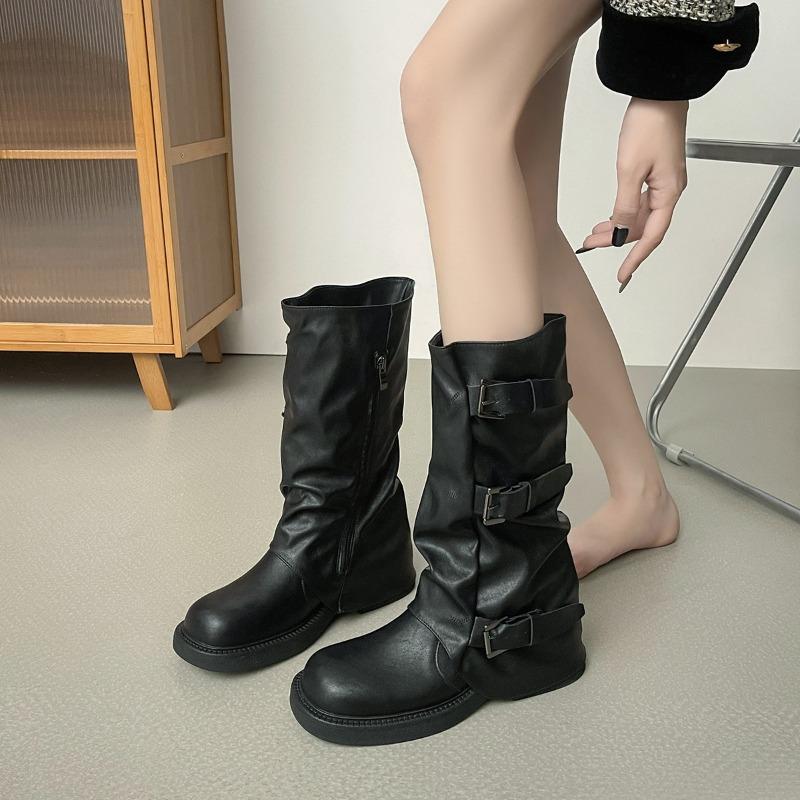 Buttoned Mid-calf Pants, Tube Boots, Women's Shoes, Dui Boots, Long Boots, Retro Boots