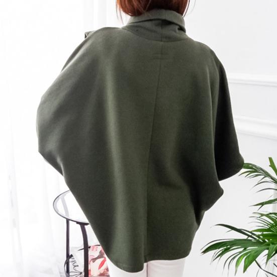 Women Solid Color Cloak Winter Blouses Warm Cape Turtle Neck Batwing Sleeve Jumper Tops