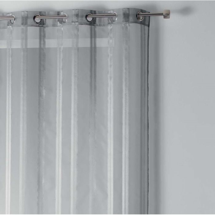 Voilage - EDEN - Bandas - 140 x 260 cm - Rayures ton sur ton satinées - 8 œillets métal argent
