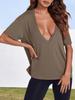 T-shirt estiva da donna con scollo a V profondo, manica corta, vestibilità larga, basic