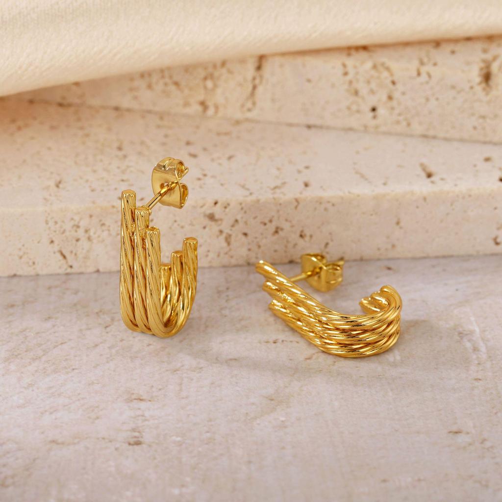 Gold Titanium Steel Multilayer Hoop Earrings - Light Luxury, Colorfast, High-End Feel