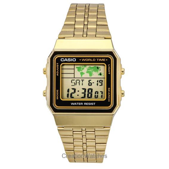 Восстановленные цифровые мужские часы Casio A500WGA-1DF A500WGA-1 из нержавеющей стали с мировым временем