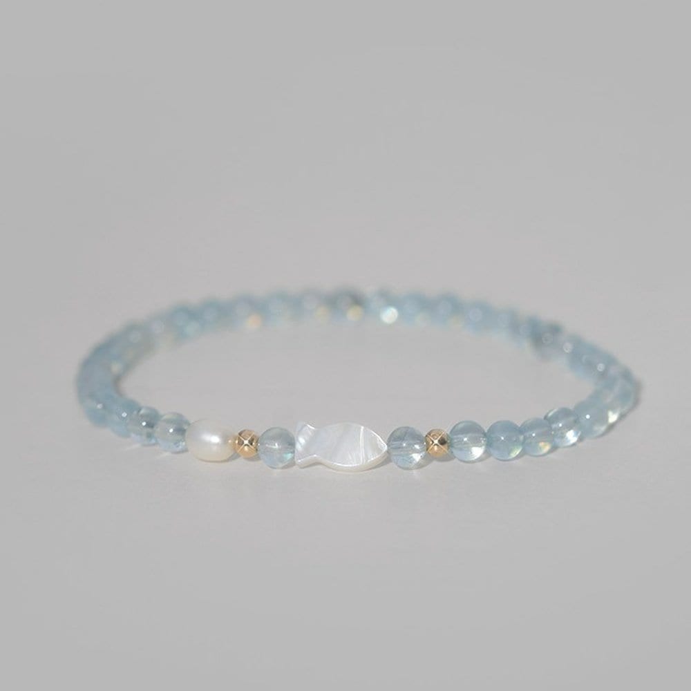14K Gold-Filled Ciel Natural Aquamarine Mother-of-Pearl Fish Bracelet W
