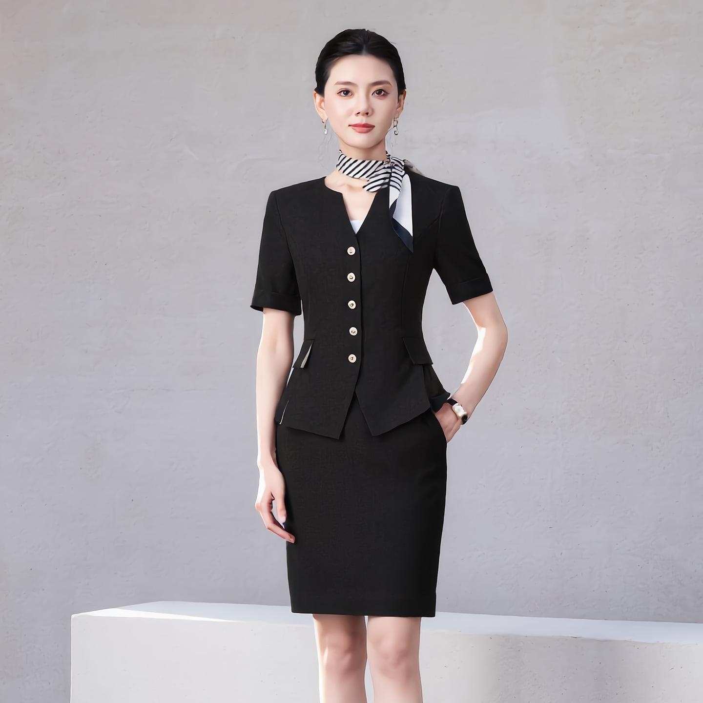 

Women s Short-Sleeved Suit Set - Summer Style for Beauty Salon & Hotel Reception Workwear S